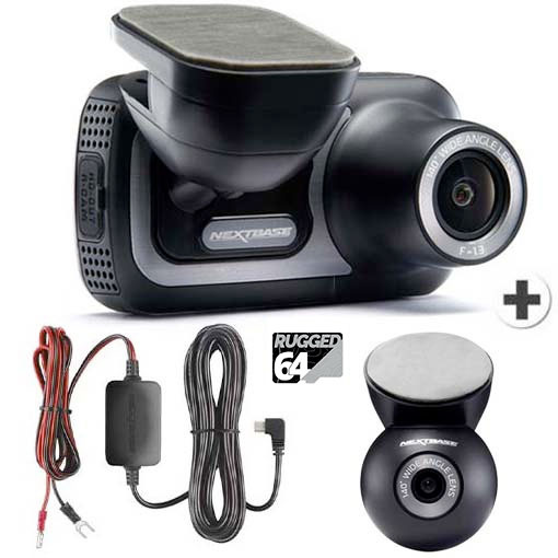 Pack Dashcam 422GW + 64Go Rugged + Kit câble alimentation + Caméra arrière