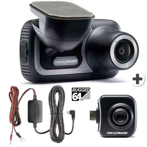 Pack Dashcam 422GW + 64Go Rugged + Kit câble alimentation + Caméra zoom Arrière