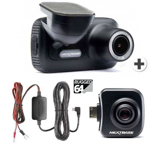 Pack Dashcam Nextbase 322GW + 64Go Rugged + Kit câble alimentation + Caméra zoom arrière