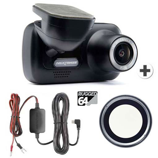Pack Dashcam Nextbase 222 + 64Go Rugged + Kit câble alimentation + Filtre Polarisant