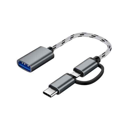 Cable OTG USB-C + Micro USB Male / USB 3.0 Type A Femelle