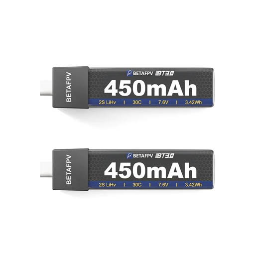 Pack BetaFPV de 2 batteries LiHV 2S 450mAh 30C BT3.0