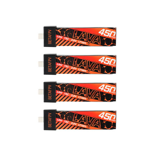 Pack de 4 batteries LiHV BetaFPV LAVA 1S 450mAh 75C (BT2.0)