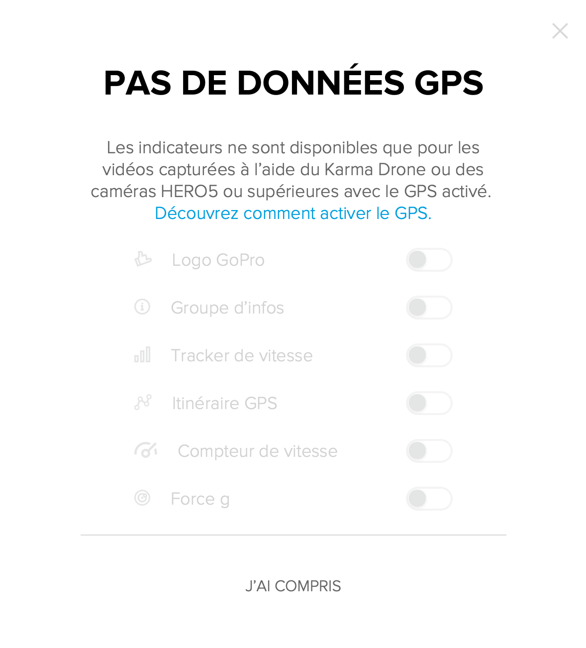 absence données GPS GoPro